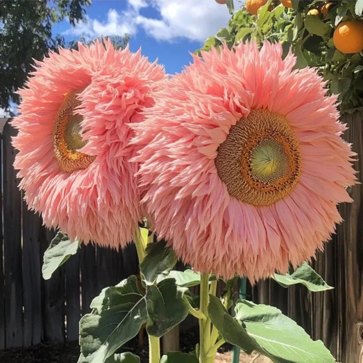 50 Pink Giant Teddy Bear Sunflower Seeds - Fluffy Double Blooms Outdoor