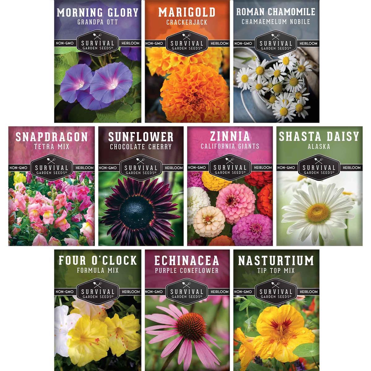 10-Variety Heirloom Flower Seed Collection Non-GMO Annuals & Perennials for Colorful, Pollinator-Friendly Gardens