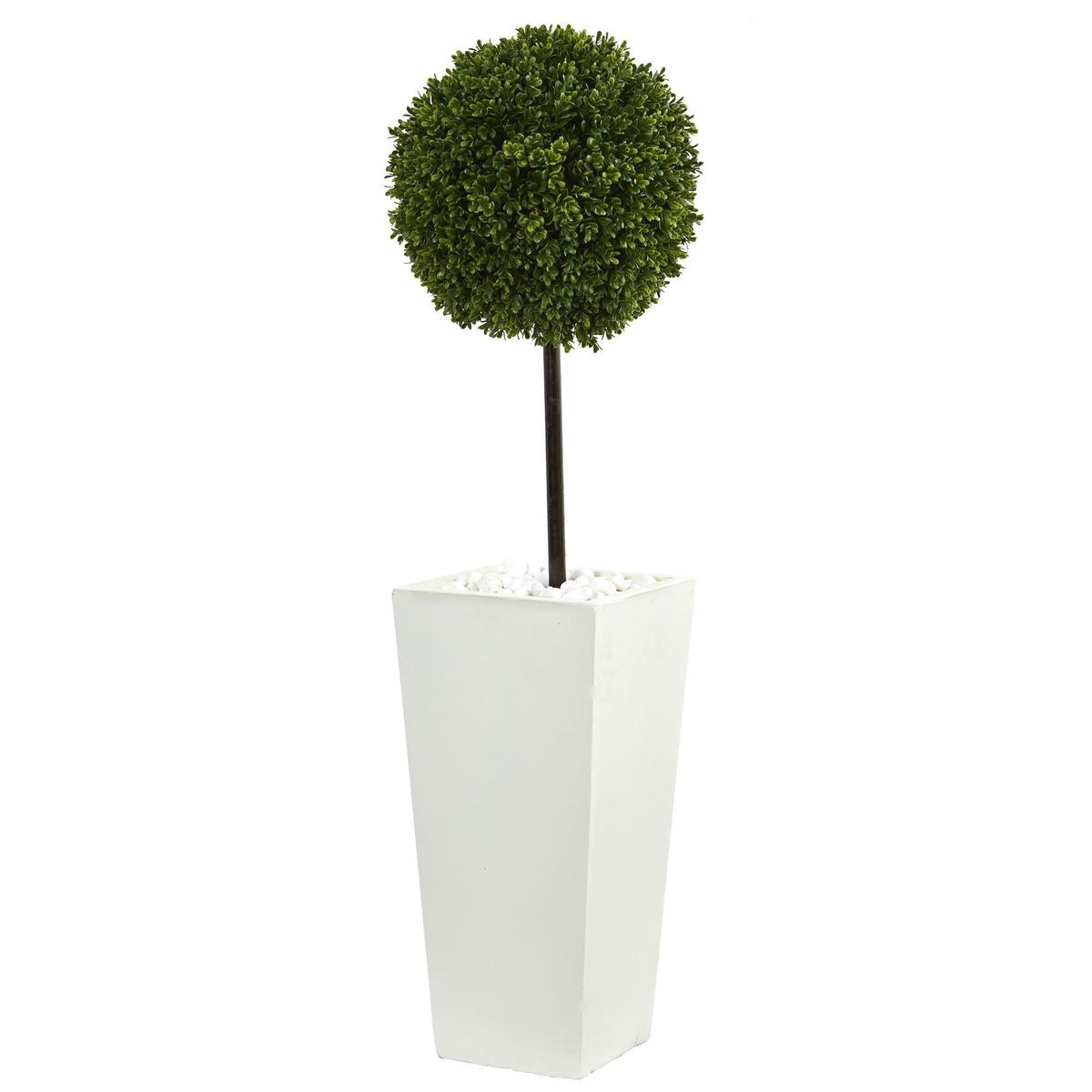 3.5 Boxwood Ball Topiary Artificial Tree in White Tower Planter (Indoor/Outdoor)