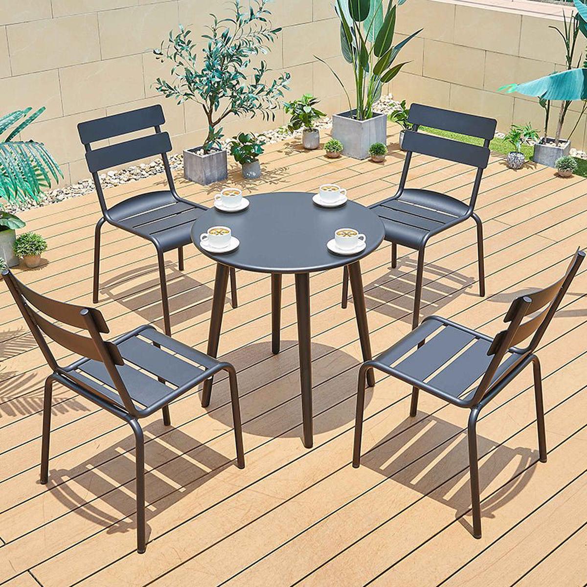 Aluminum Table and Chair Combination - 4 chairs (without armrest) 70cm four-leg round table