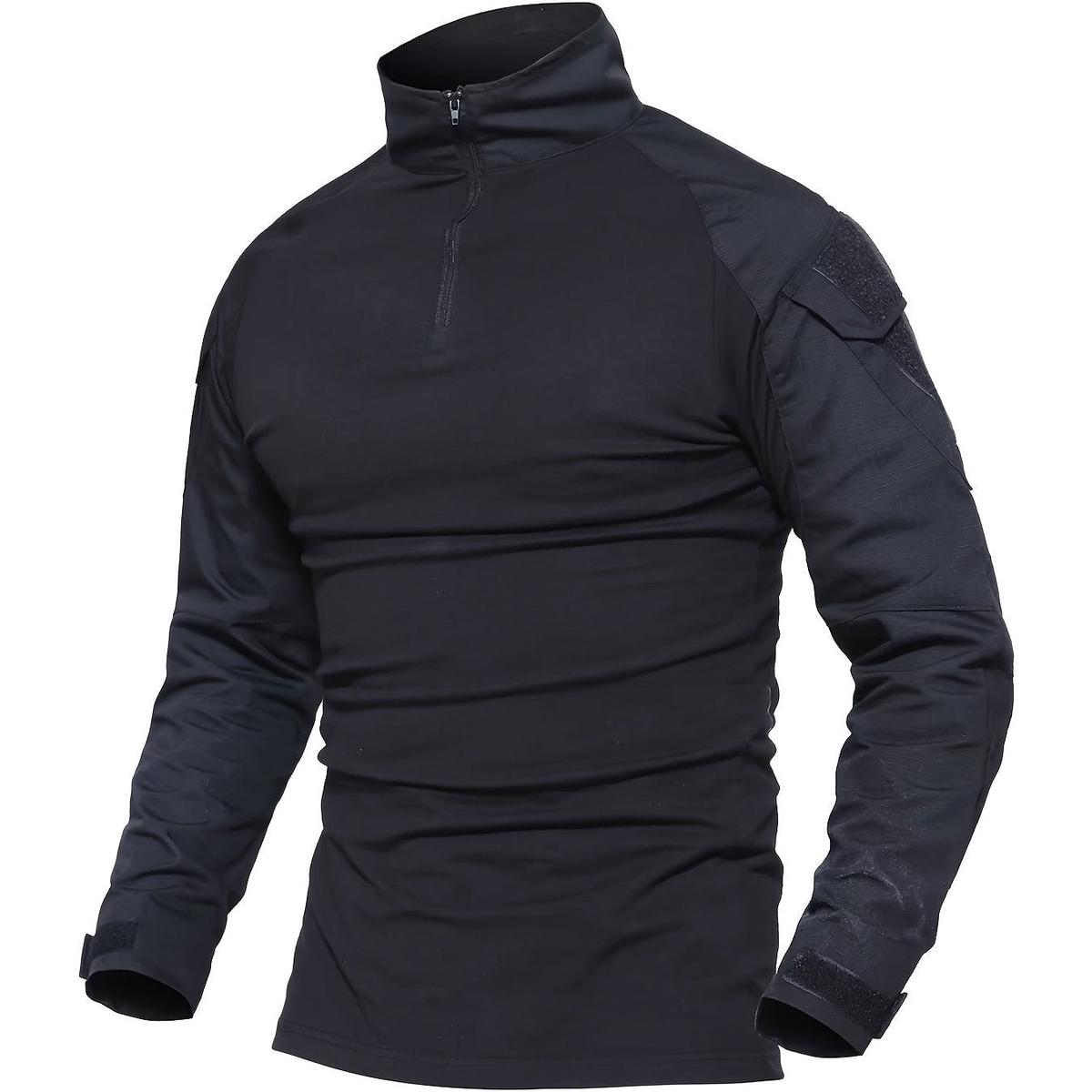 Men's Tactical Long Sleeve T-Shirt 1/4 Zipper - Black | XL