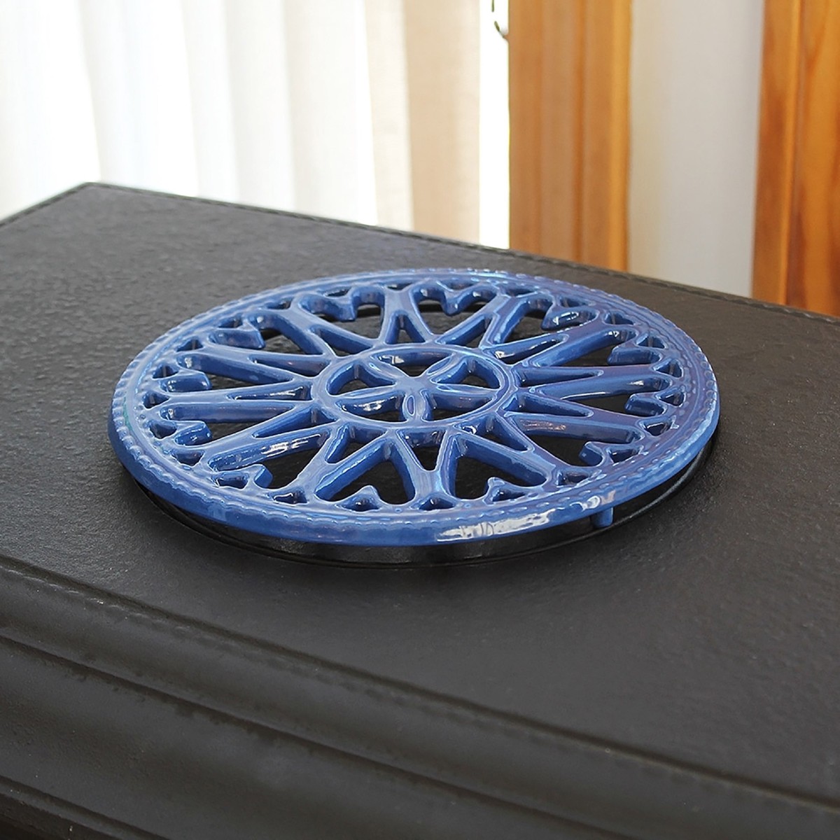 Cast Iron Baked Enamel Sunburst Trivet Red