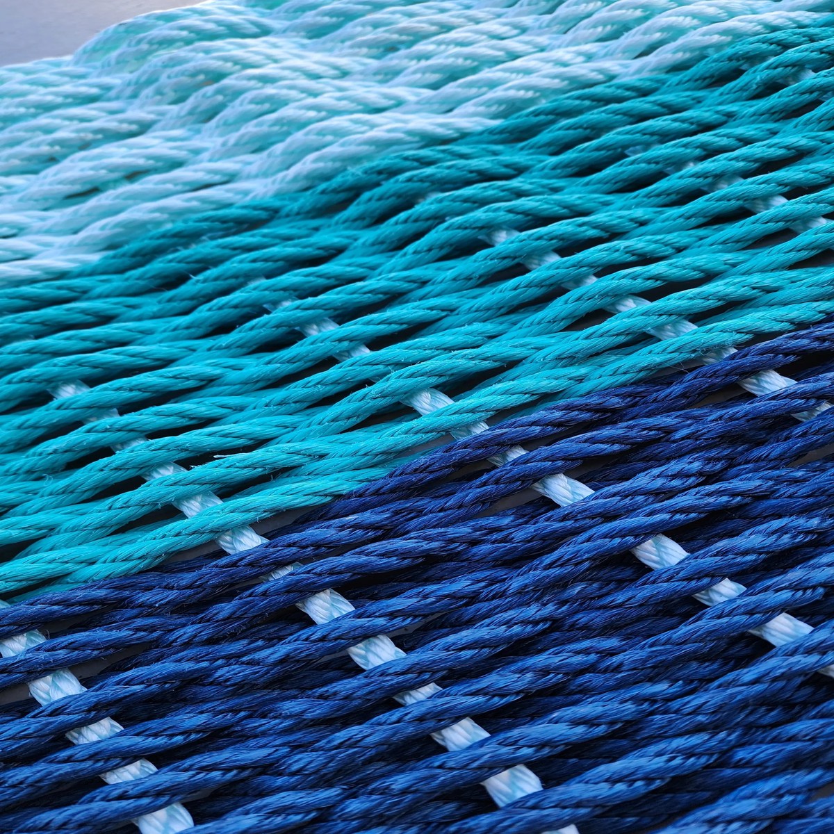 Ombre Rope Mat Made With Lobster Rope Navy Blue Teal Seafoam 60