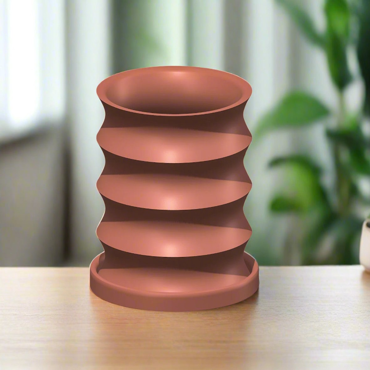 Rippled Plant Pot With Drainage Modern Organic Indoor Planter With Saucer 3D Printed Wavy Pot For Houseplants - Brim White7InchDripTray
