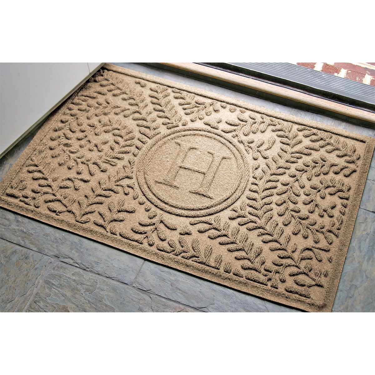 Waterhog Boxwood Monogram IndoorOutdoor Personalized Door Mat 2 LightBlue