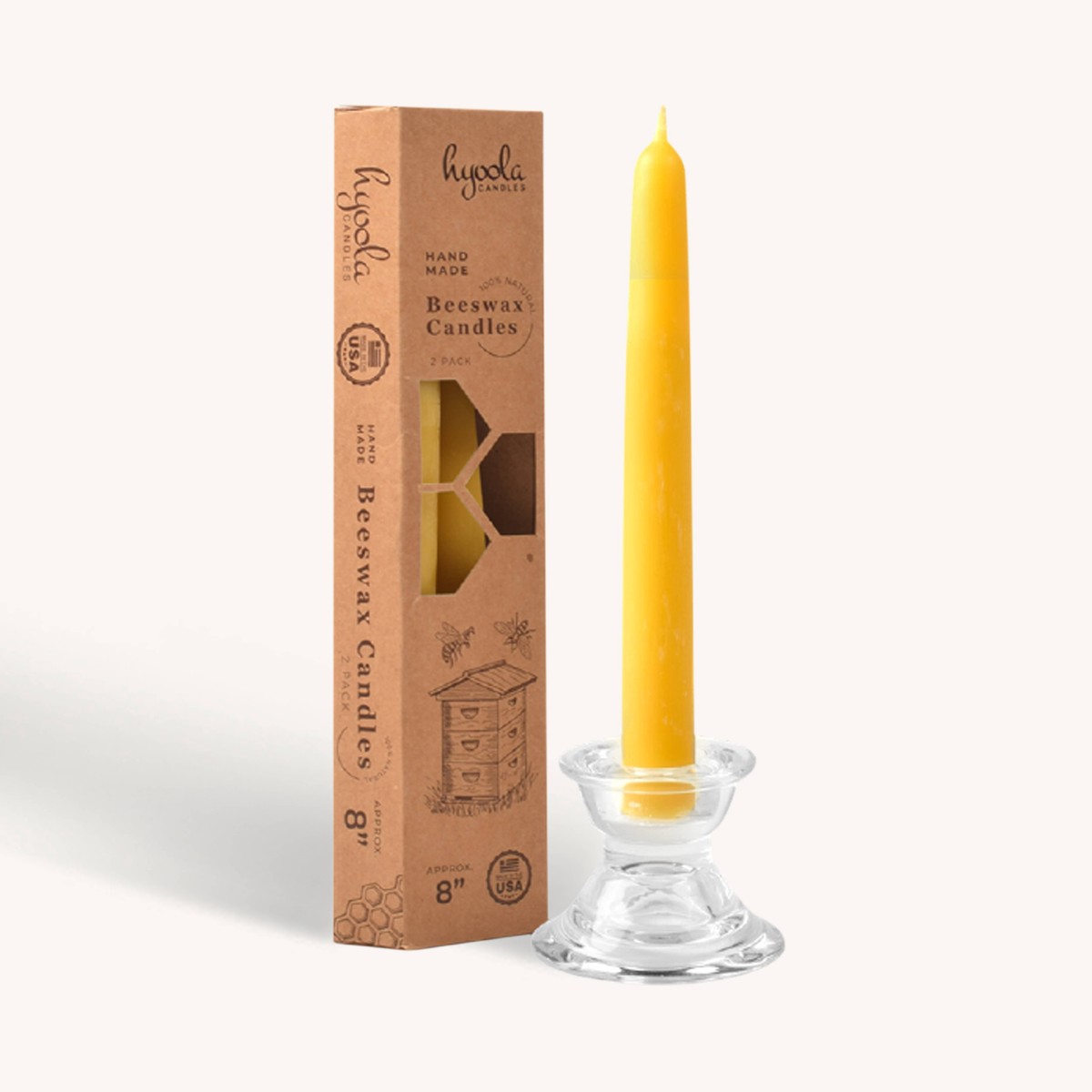 Yellow Beeswax Candles - 8 Inch - 4 Pack
