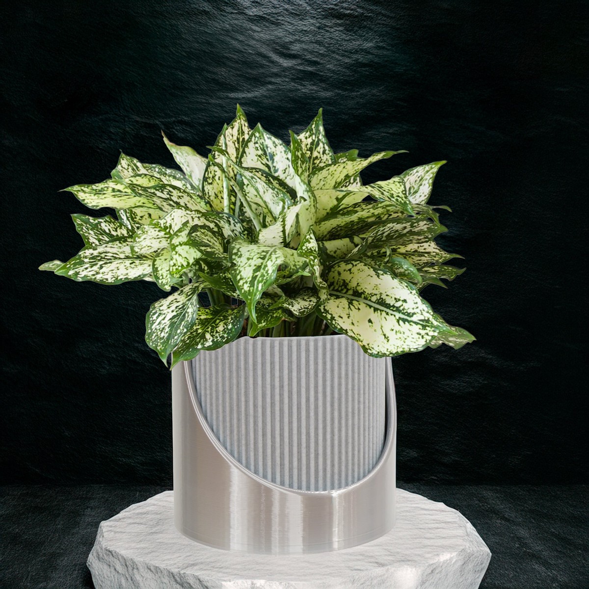4 Inch Self Watering Planter Large Indoor Outdoor Plant Pot With Drainage Terracotta Green Beige Modern Ribbed Design 4BeigeWhite