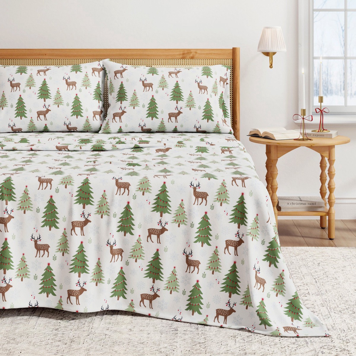 100 Turkish Cotton Flannel Sheet Sets - Boulder Collection KingRedDeerTreesAndSnow