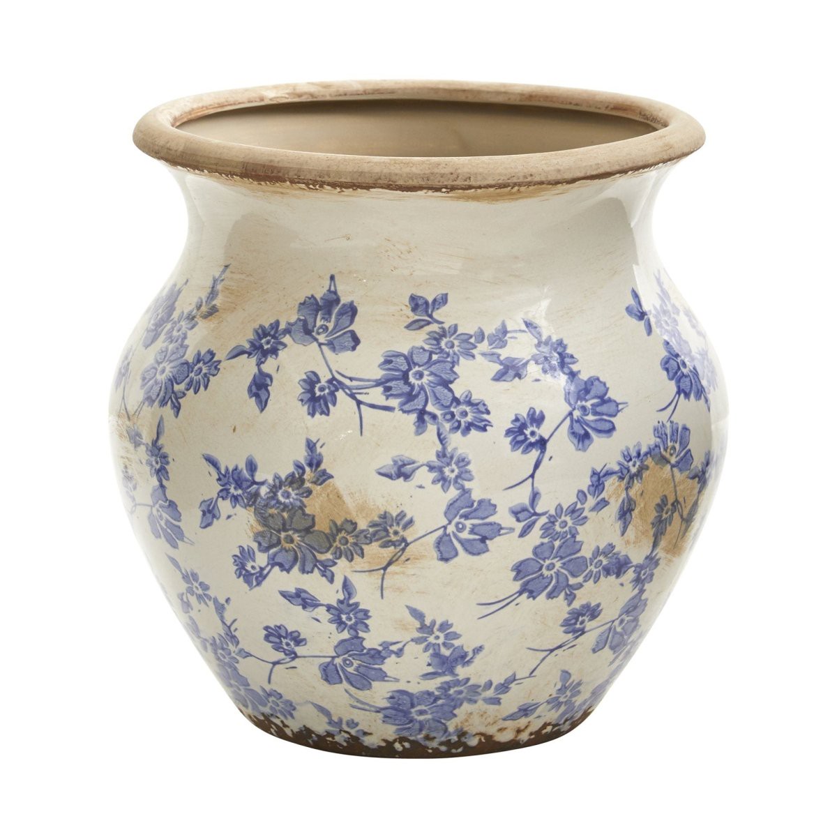 105-In Tuscan Ceramic Blue Scroll Urn Vase